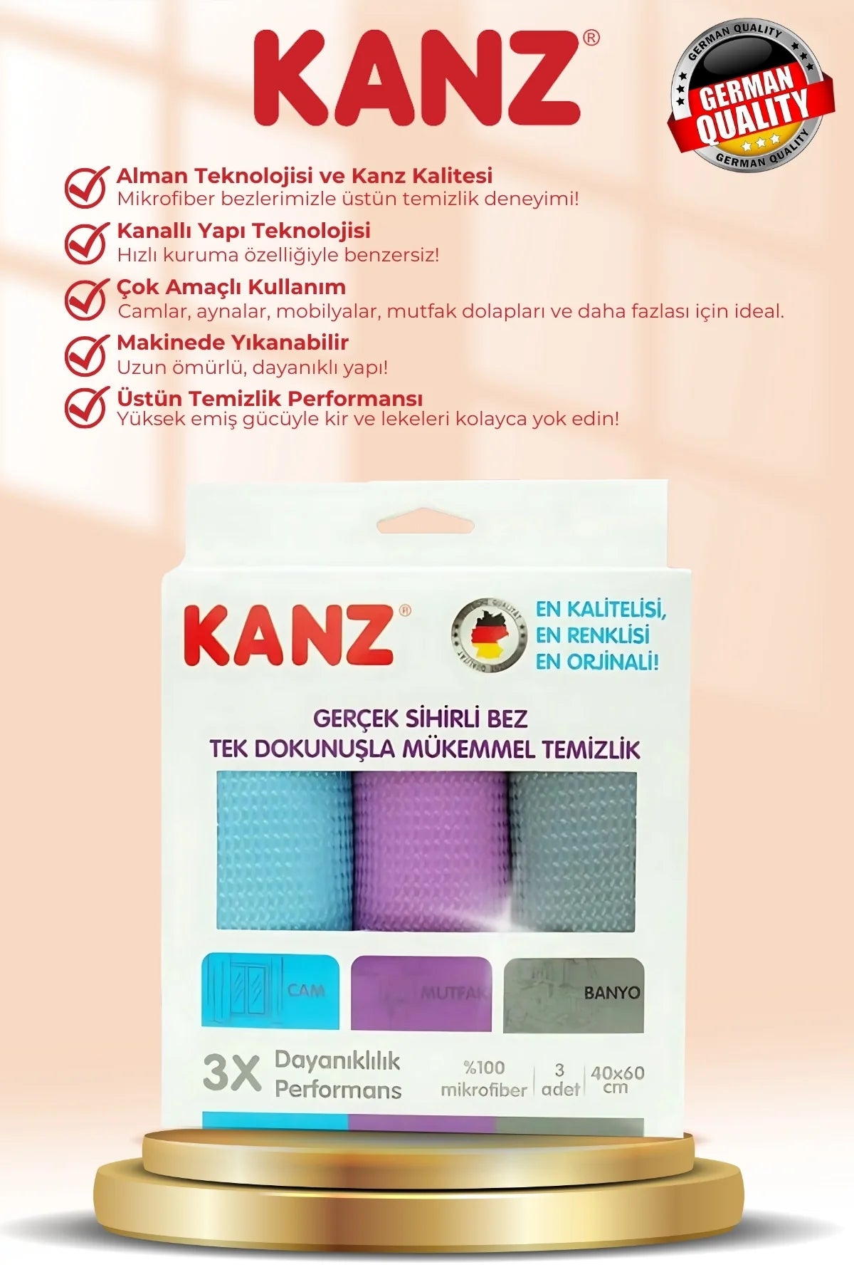 Kanz Sihirli Bez, 3'lü Mikrofiber Temizlik Bezi 40 X 60 Cm