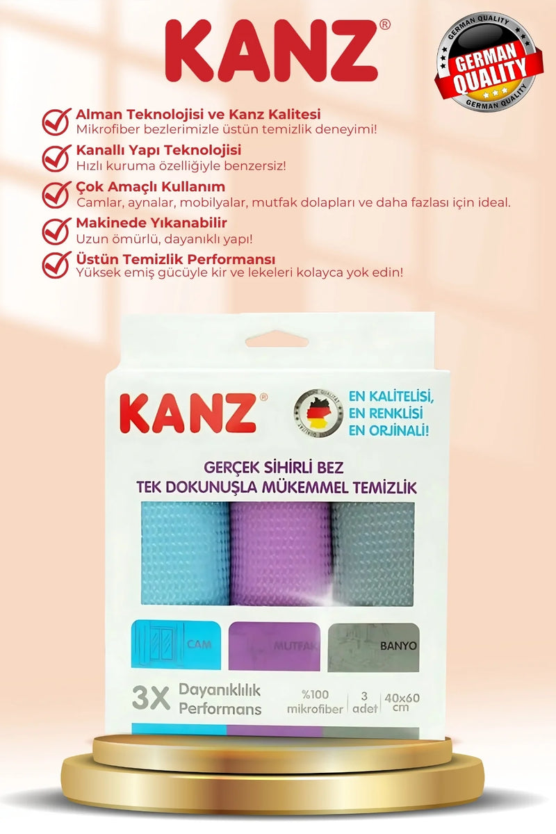 Kanz Sihirli Bez, 3'lü Mikrofiber Temizlik Bezi 40 X 60 Cm