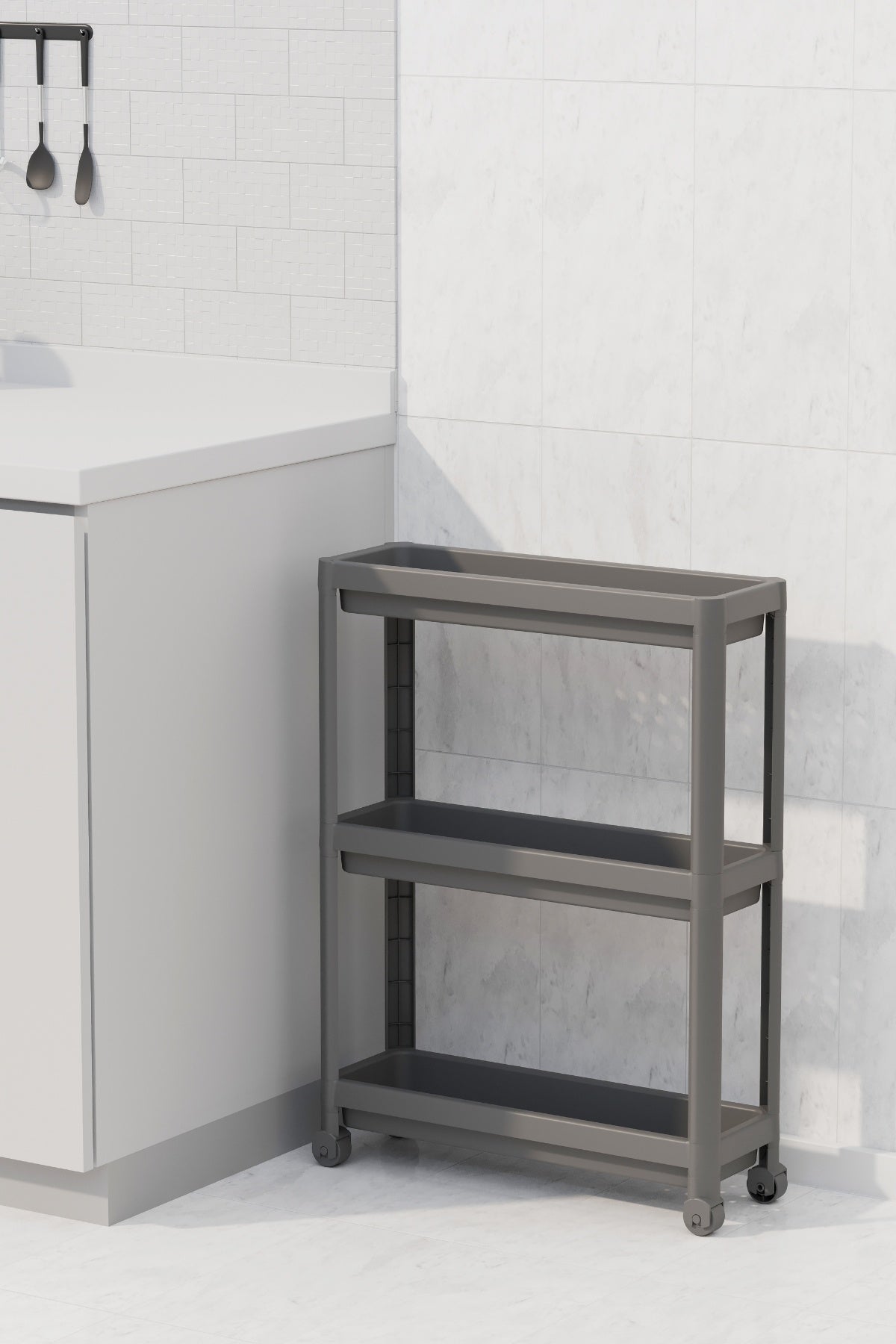 3 Katlı Tekerlekli Slim Raf Ünitesi, Mutfak Rafı, Banyo Rafı