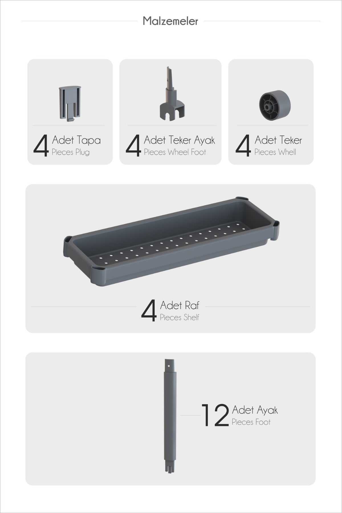 3 Katlı Tekerlekli Slim Raf Ünitesi, Mutfak Rafı, Banyo Rafı