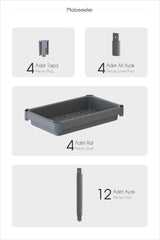 4 Katlı Slim Mutfak & Banyo Raf Ünitesi, Gri