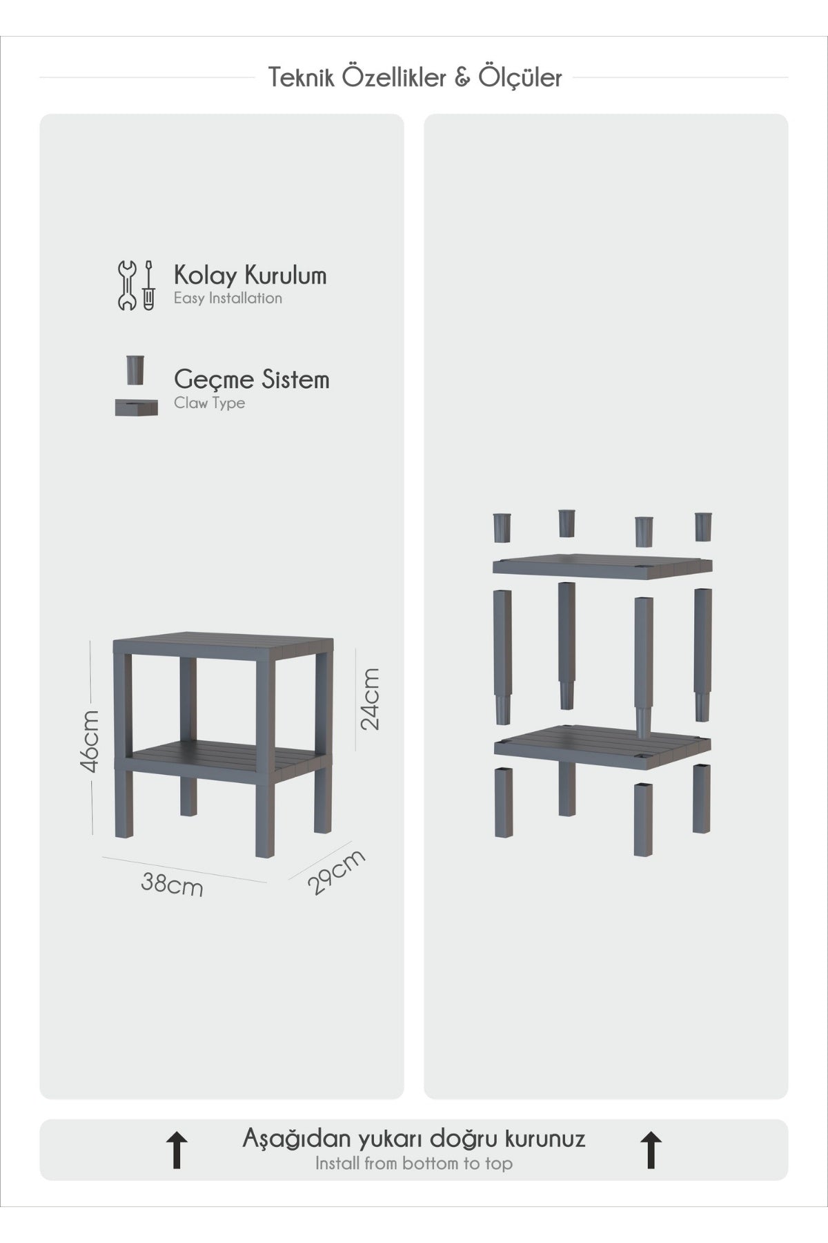 2 Katlı Dikey Raf, Plastik Sehpa, Çiçeklik, Saksılık, Banyo Mutfak Rafı, Yeşil