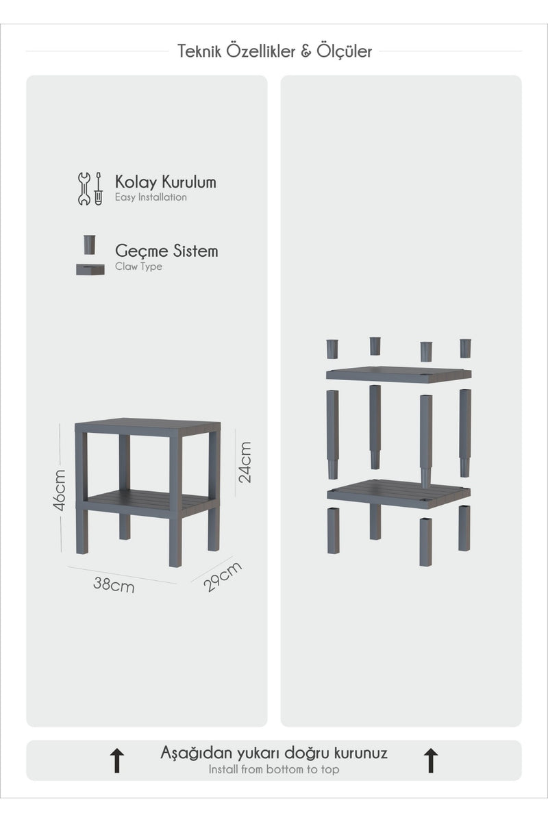 2 Katlı Dikey Raf, Plastik Sehpa, Çiçeklik, Saksılık, Banyo Mutfak Rafı, Yeşil