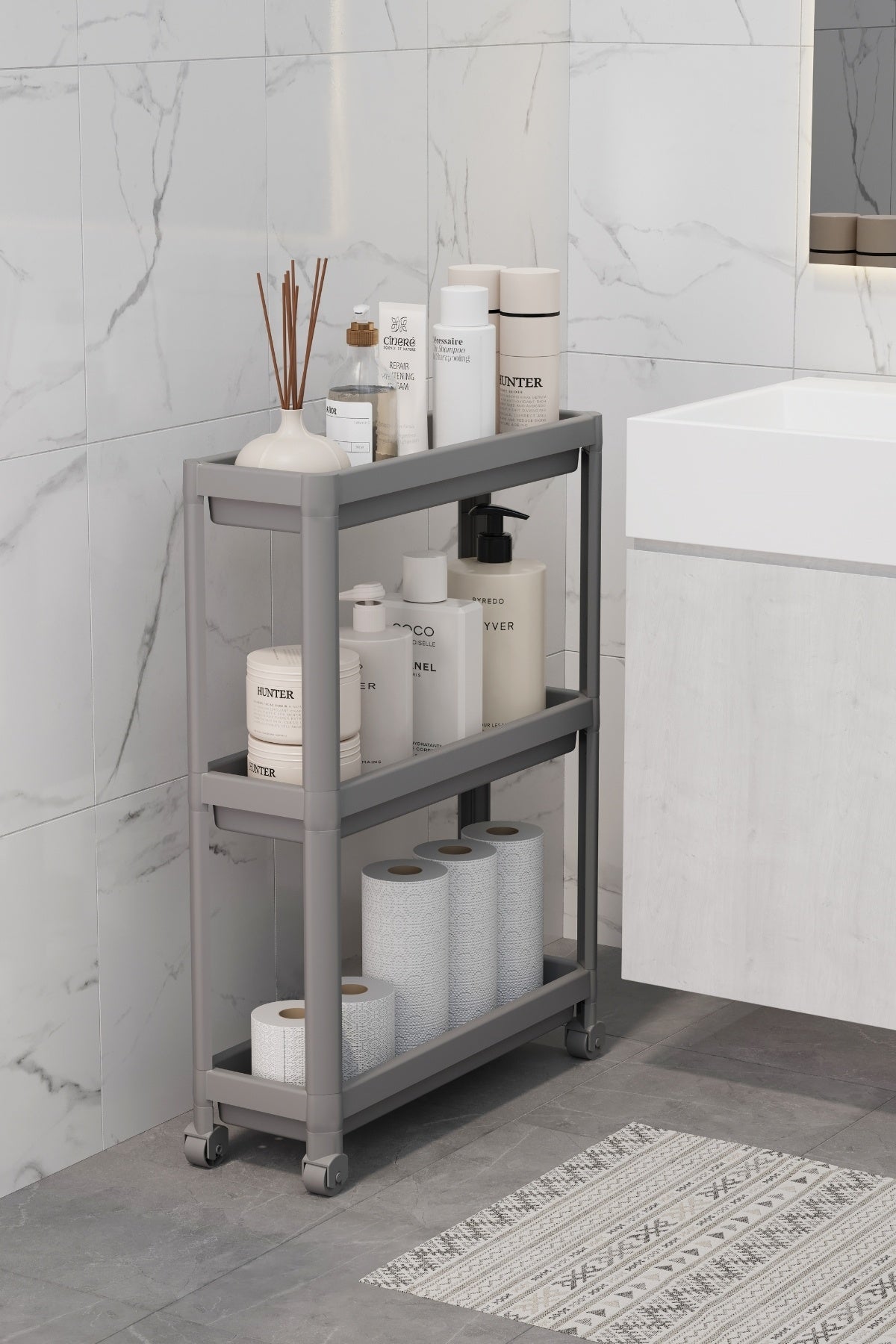 3 Katlı Tekerlekli Slim Raf Ünitesi, Mutfak Rafı, Banyo Rafı